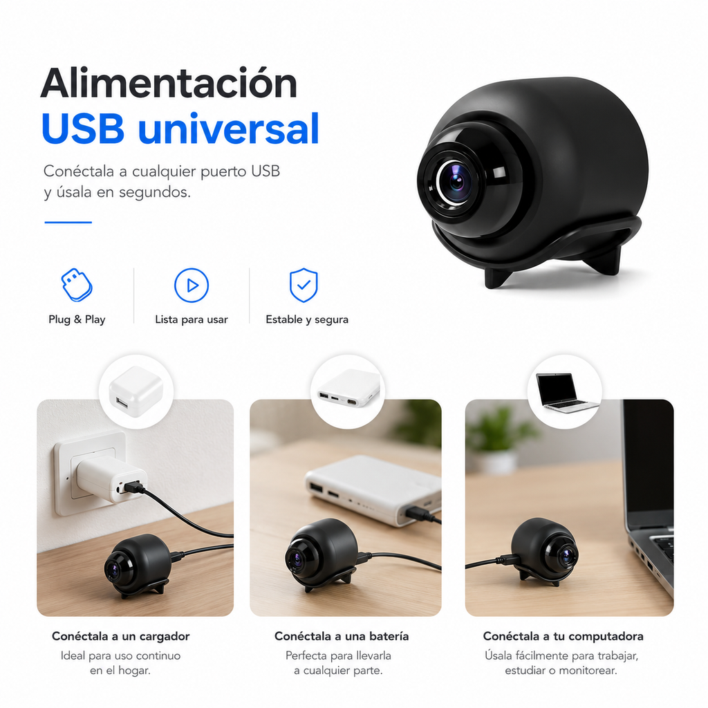 Mini Cámara WiFi HD — Vigila a tu mascota, bebé o negocio desde cualquier lugar.