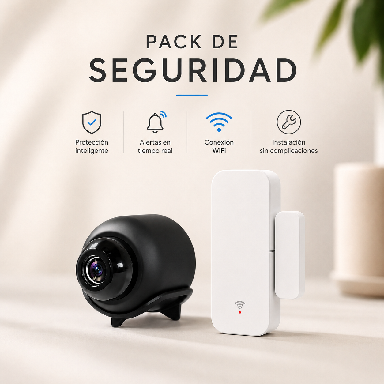 Pack Seguridad Hogar — Cámara WiFi + Sensor de Puerta